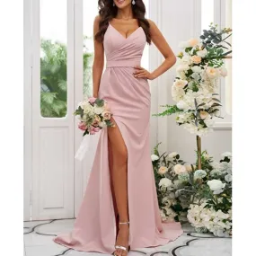 Ruched V-neck Sleeveless Sweep/Brush Train Bridal Dress Bridesmaid Dresses
