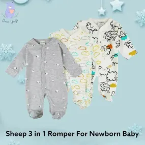 Sheep Sleeping Print Sleeping Suit / Romper (3 pcs)