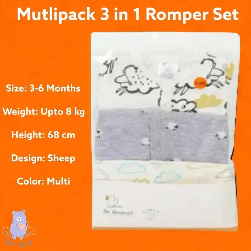 Sheep Sleeping Print Sleeping Suit / Romper (3 pcs)