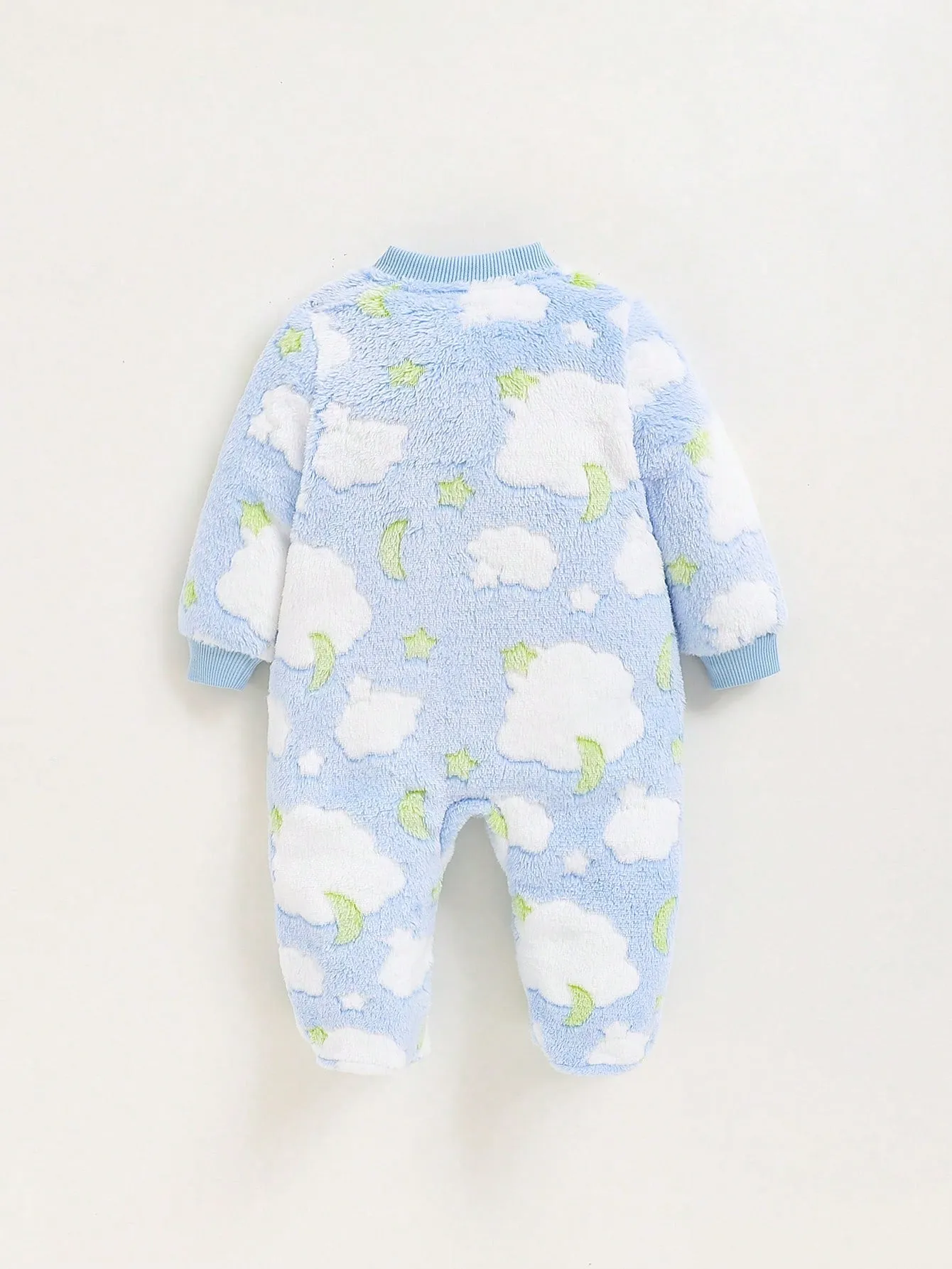 SHEIN Newborn Baby Girl Star Pattern Collarless Thermal Lined Medium-Thick Long-Sleeved Foot-Covered Jumpsuit