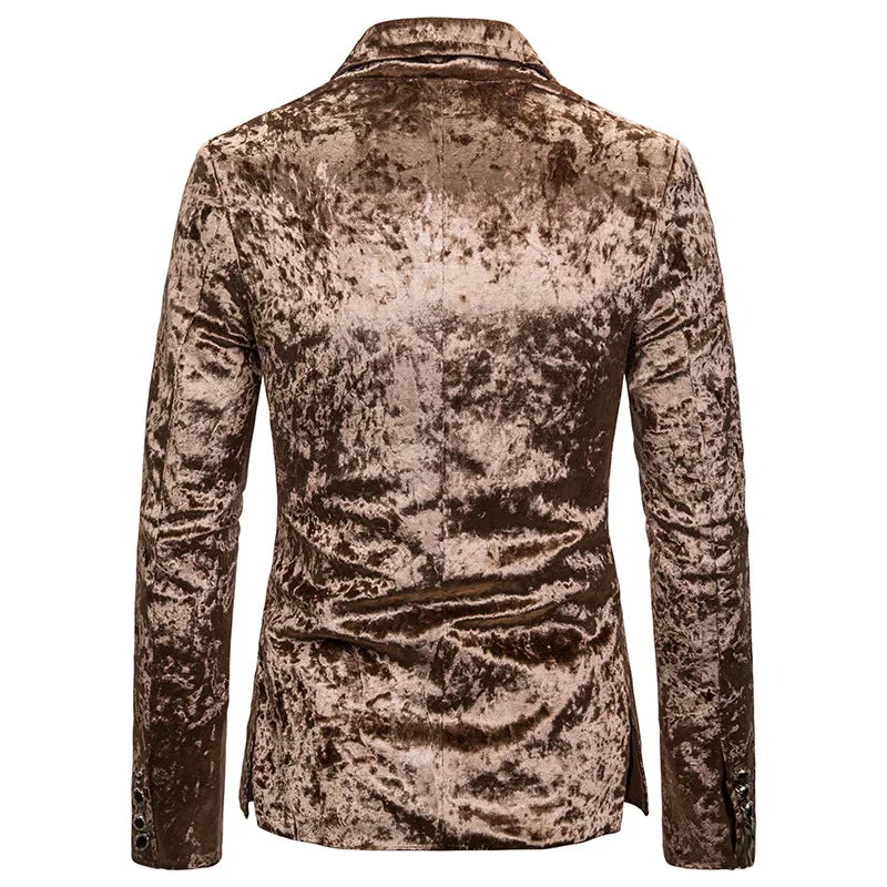Single Breasted Men Blazer Velvet
