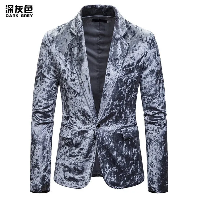Single Breasted Men Blazer Velvet