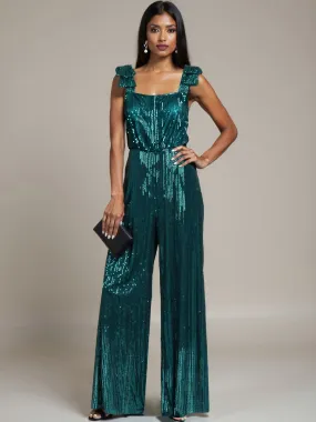 Sleeveless Sequin Bow Shoulder Jumpsuit