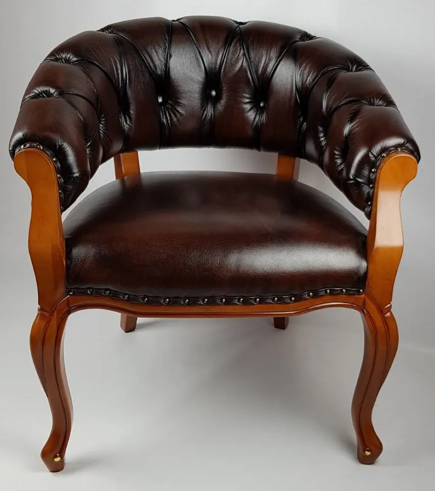 Solid Wood Frame Real Leather Chesterfield Captains Visitor Chair HSN-CPT-307