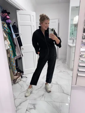 Solid Zip Performance Jumpsuit - Black