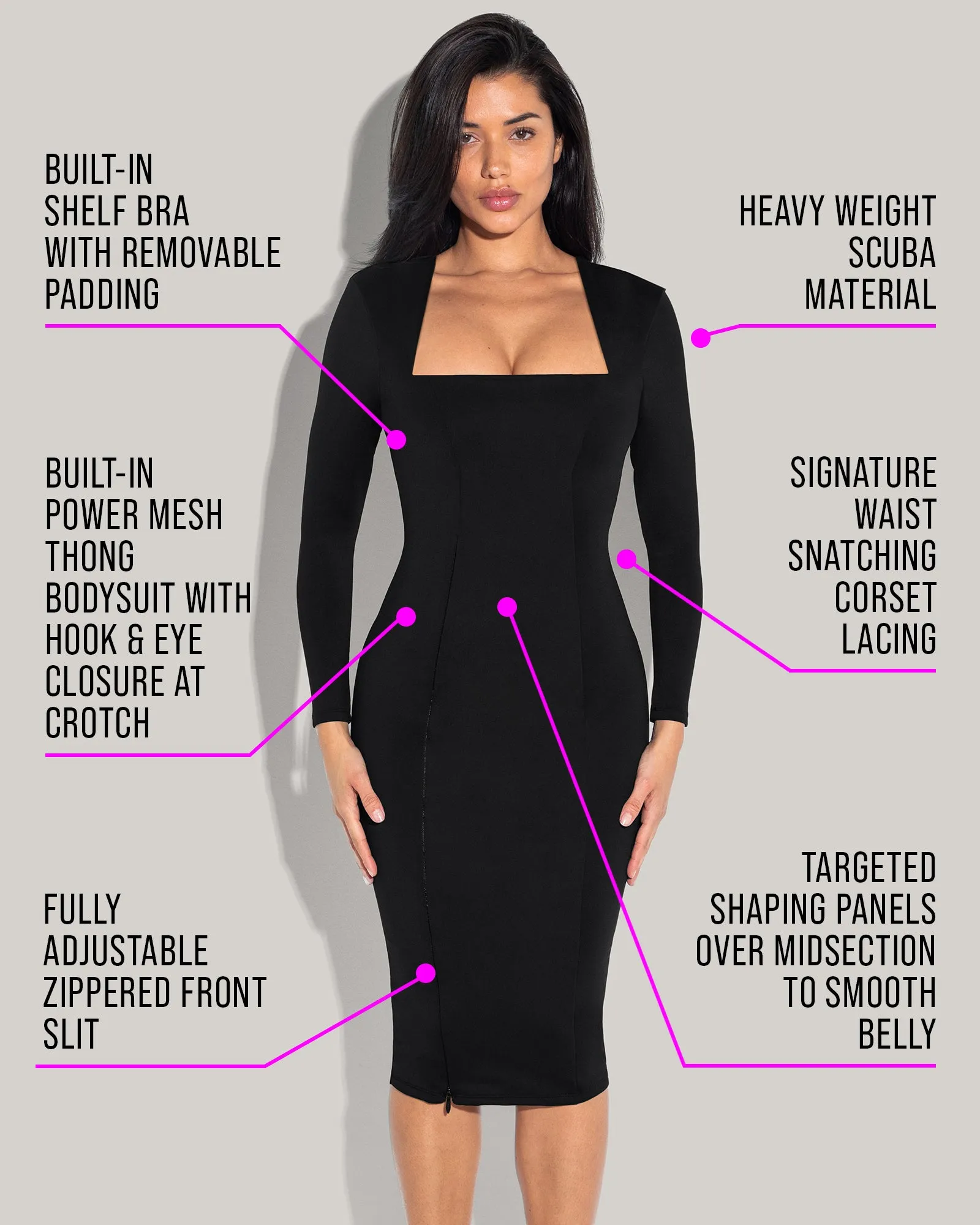 Squarey Long Sleeve Dress - Black