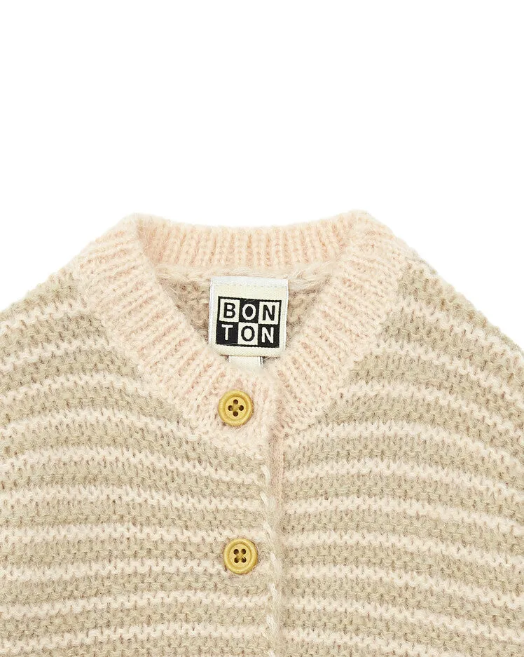 Striped Wool Baby Romper Beige Baby