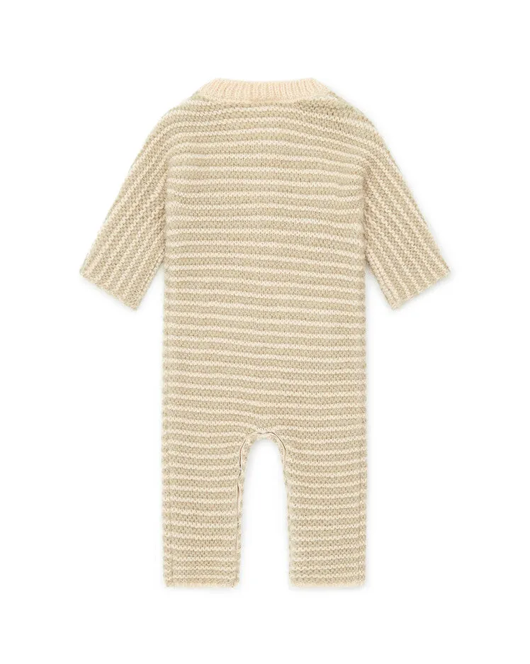Striped Wool Baby Romper Beige Baby