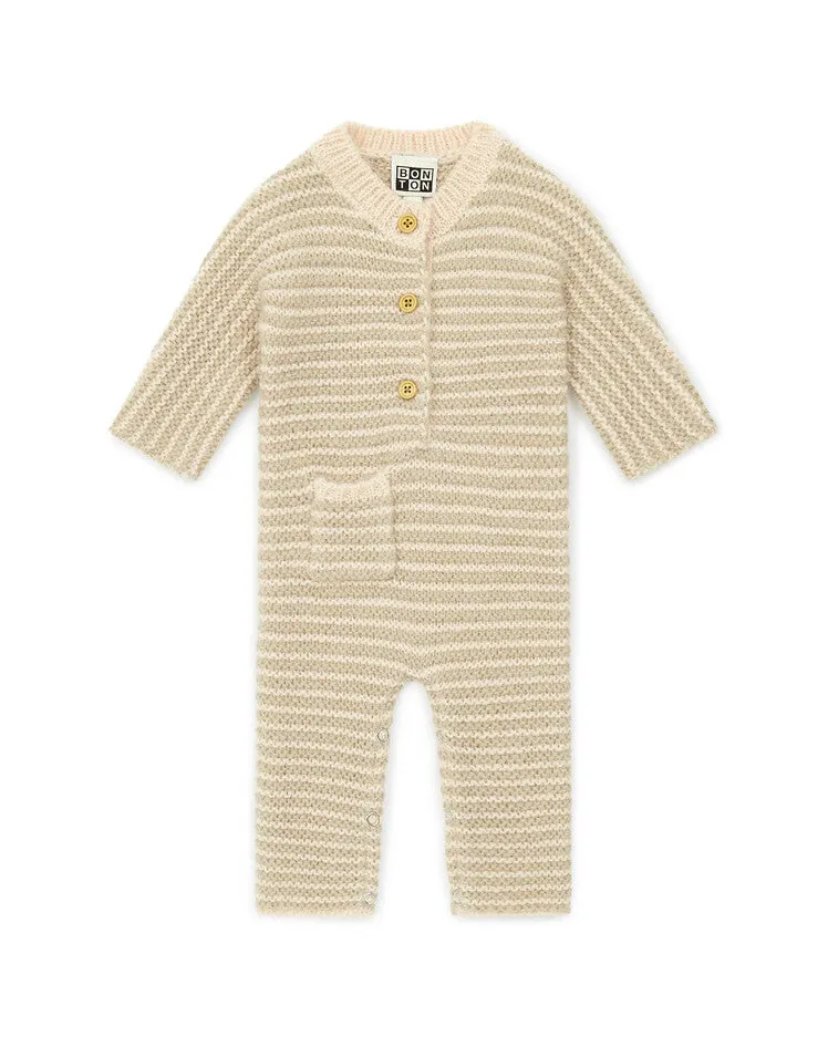 Striped Wool Baby Romper Beige Baby