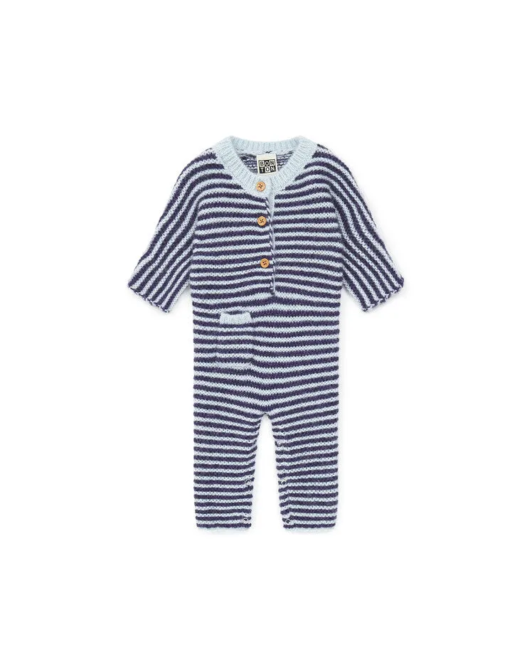 Striped Wool Baby Romper Blue Baby