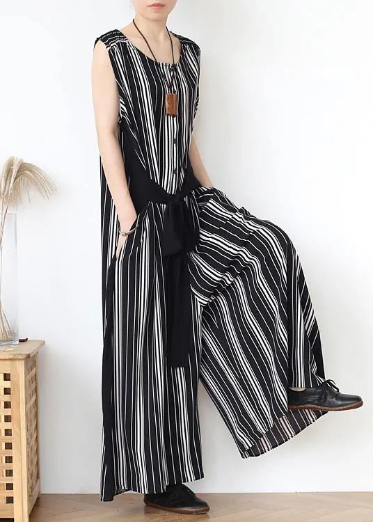 Summer new loose large size travel beach chiffon striped jumpsuit jumpsuit