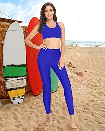 Swim Pants For Women Swimming Leggings High Waisted Upf 50  Rash Guard Pants-Royal Blue