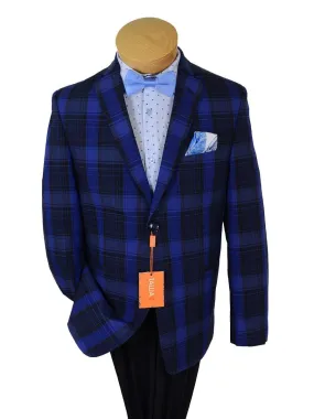 Tallia Orange 19053 100% Cotton Boy's Sport Coat - Plaid- Blue, 2-Button Single Breasted