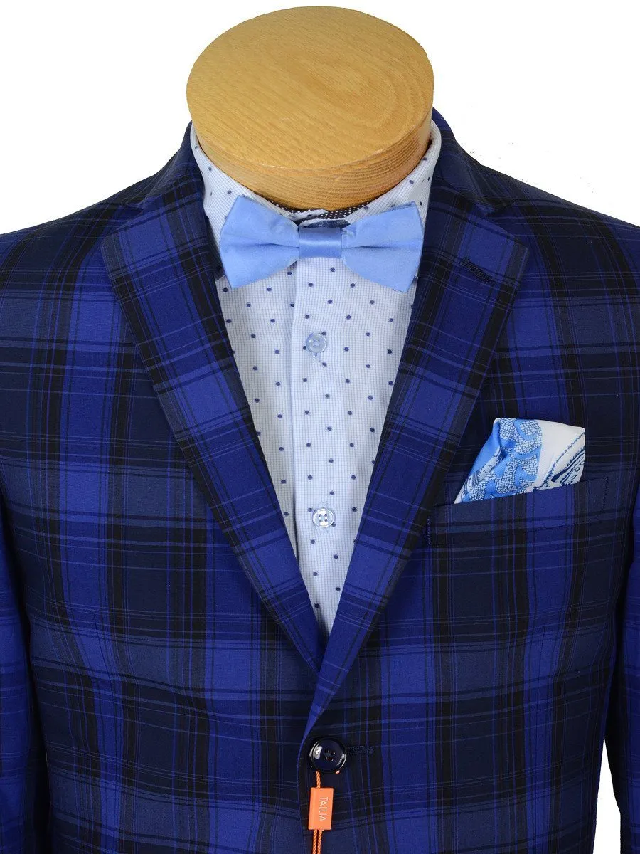 Tallia Orange 19053 100% Cotton Boy's Sport Coat - Plaid- Blue, 2-Button Single Breasted