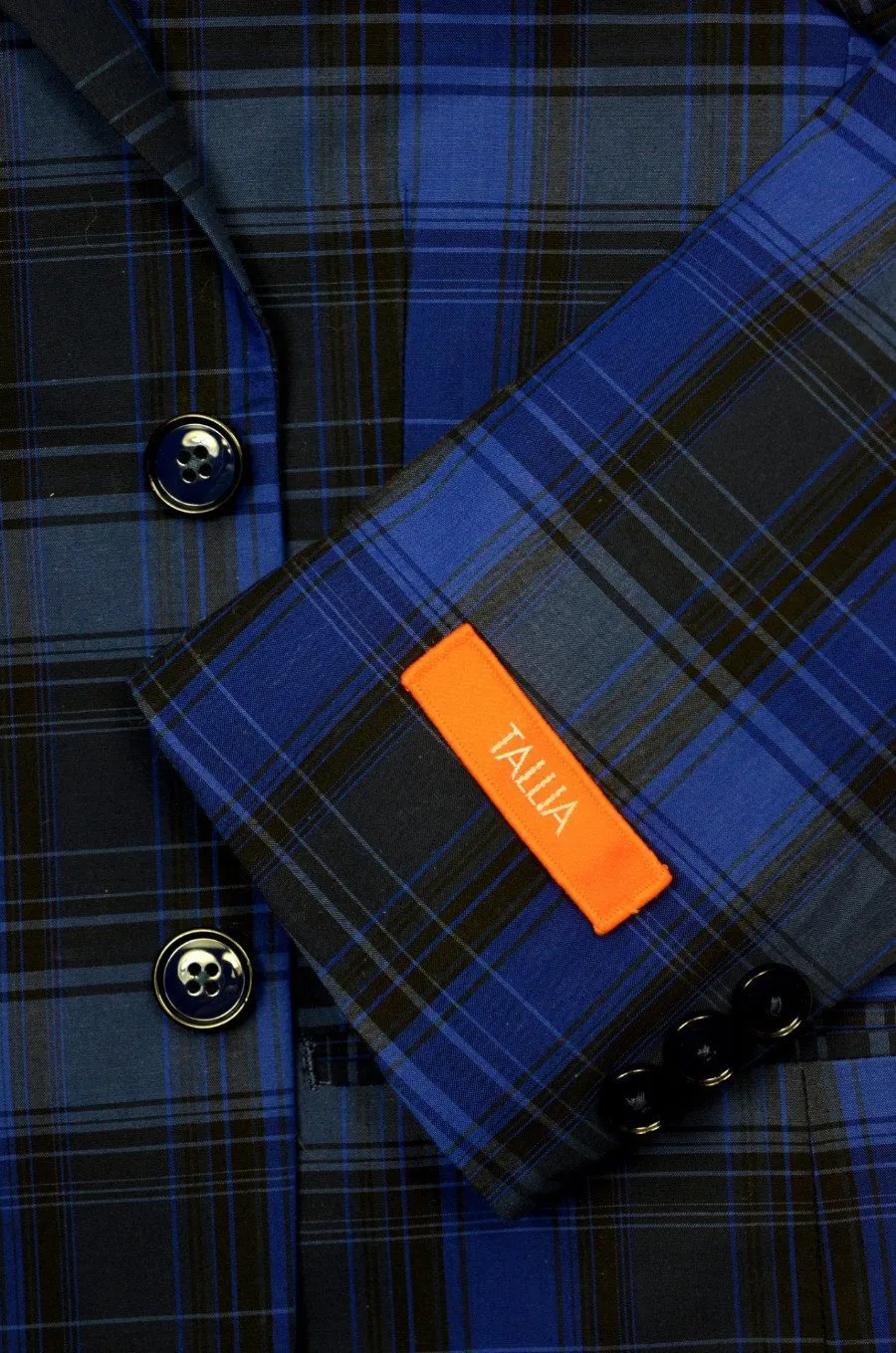 Tallia Orange 19053 100% Cotton Boy's Sport Coat - Plaid- Blue, 2-Button Single Breasted