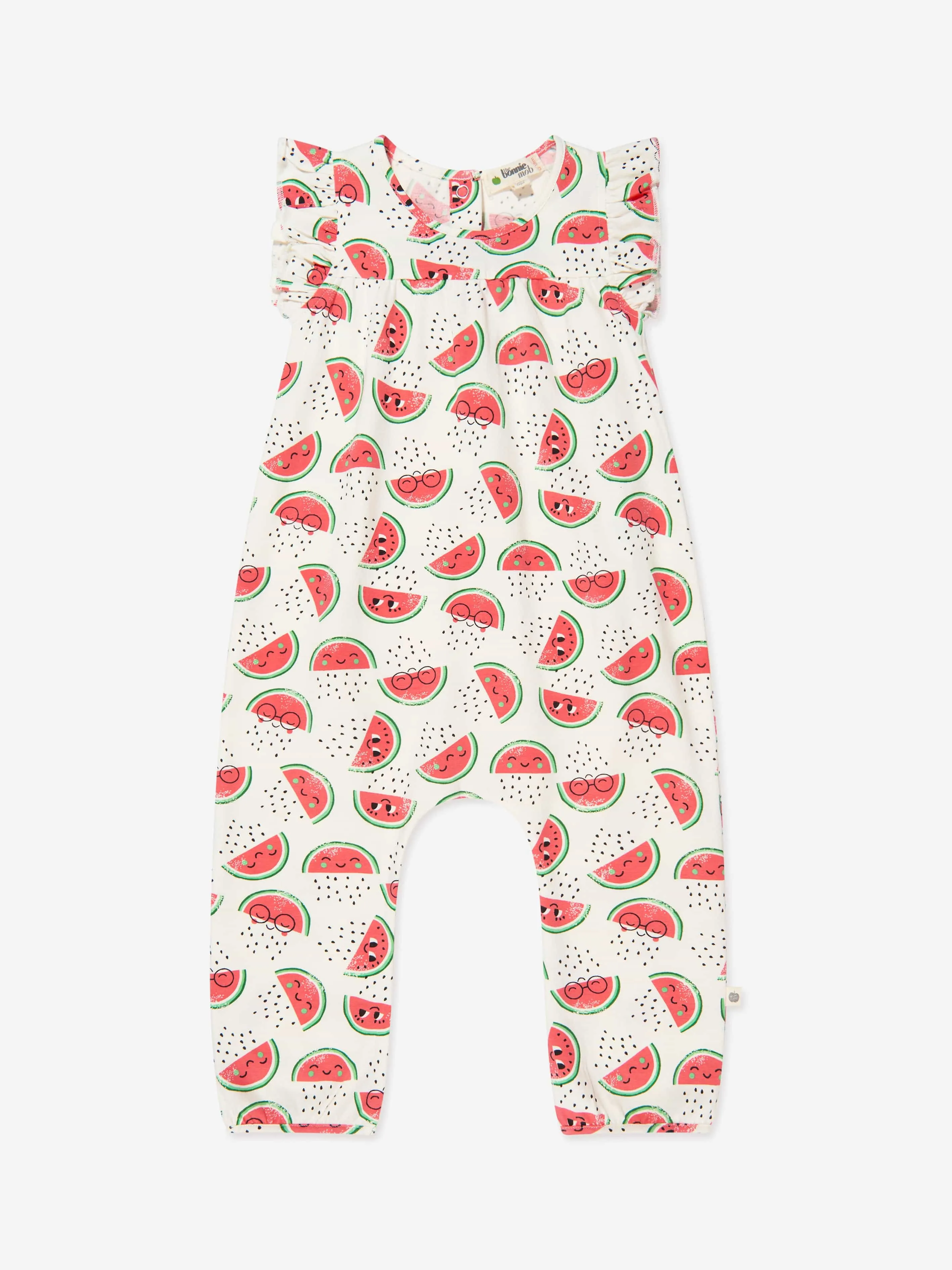 The Bonnie Mob Girls Organic Cotton Watermelon Jumpsuit in Ivory