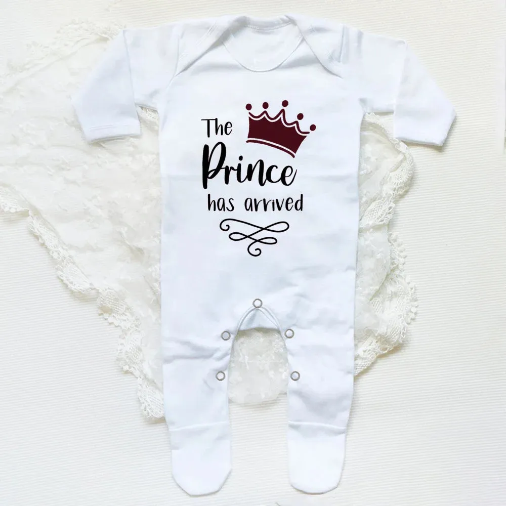 The Prince Has Arrived Print Baby Longsleeve Sleepsuit