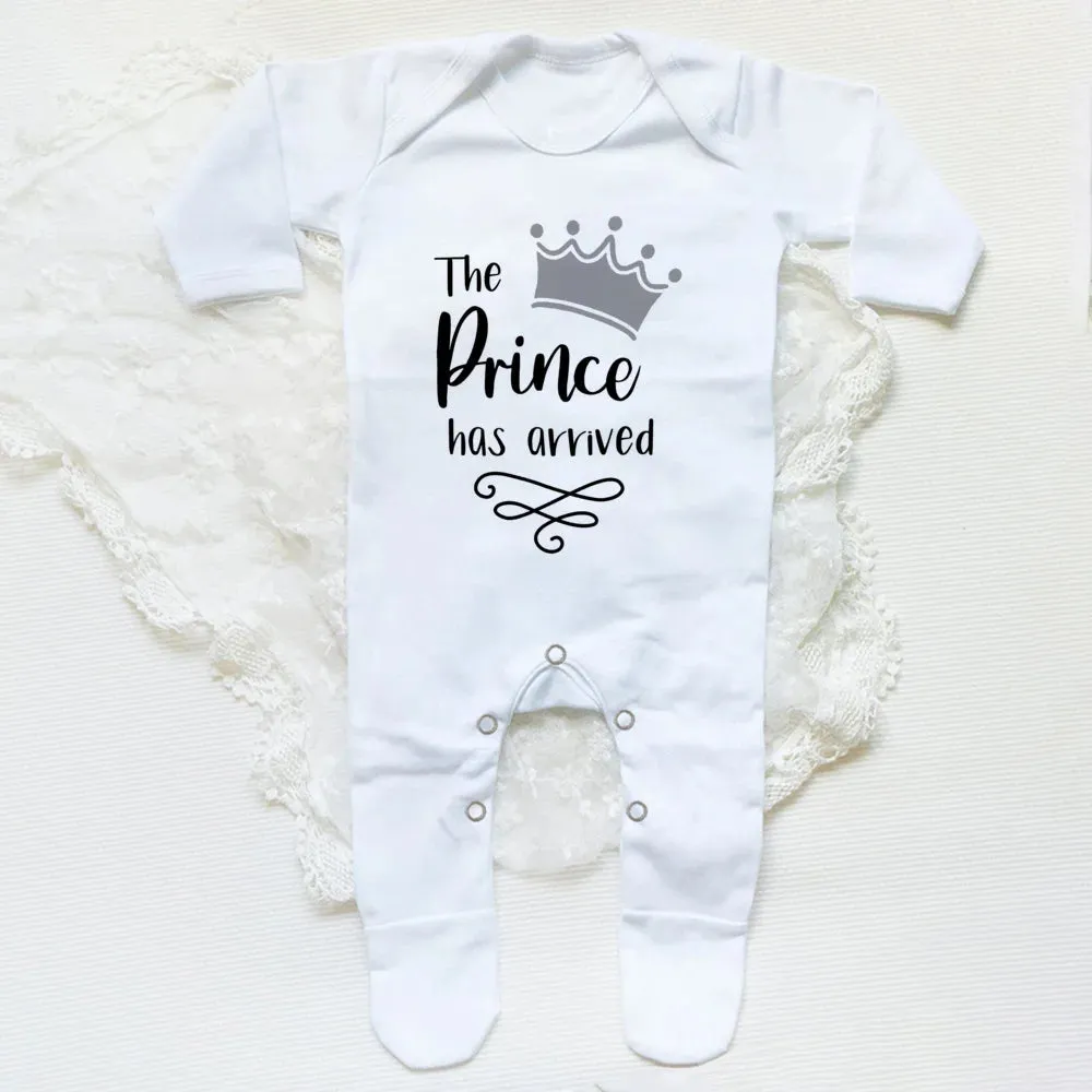The Prince Has Arrived Print Baby Longsleeve Sleepsuit