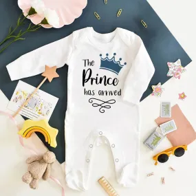 The Prince Has Arrived Print Baby Longsleeve Sleepsuit