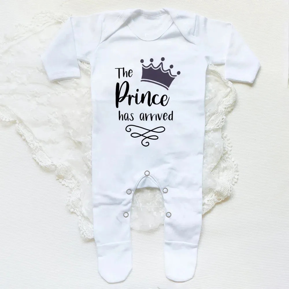 The Prince Has Arrived Print Baby Longsleeve Sleepsuit
