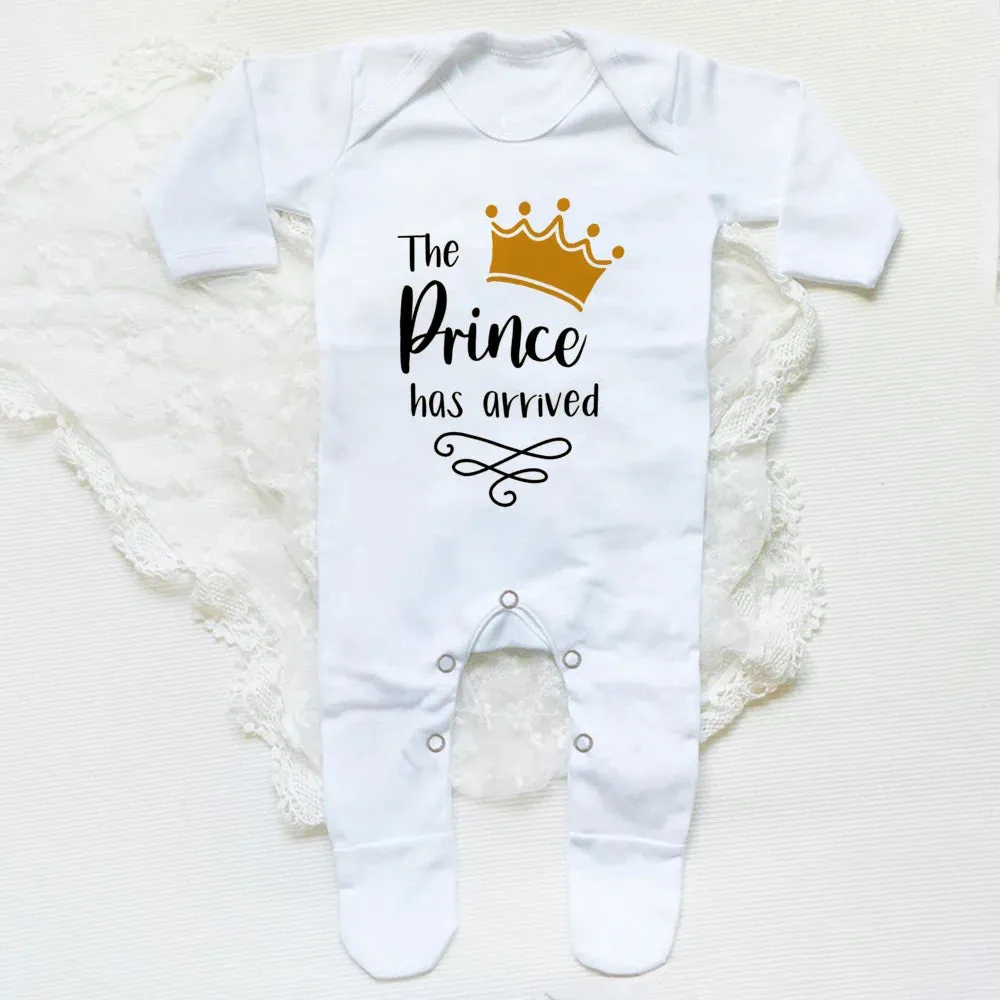 The Prince Has Arrived Print Baby Longsleeve Sleepsuit