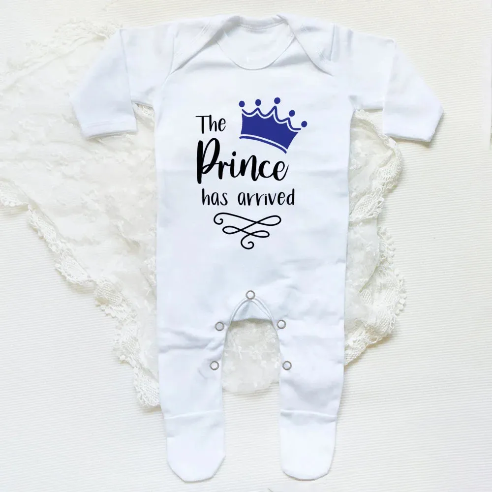 The Prince Has Arrived Print Baby Longsleeve Sleepsuit