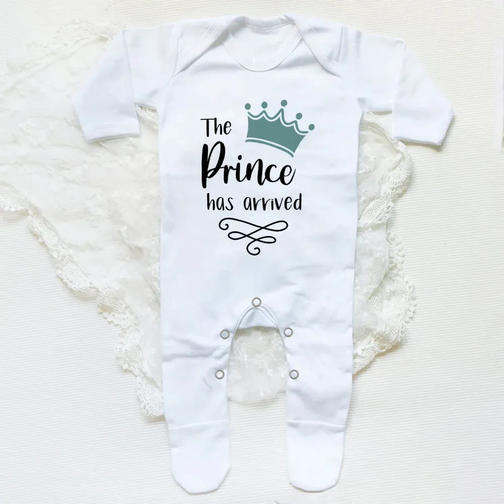 The Prince Has Arrived Print Baby Longsleeve Sleepsuit