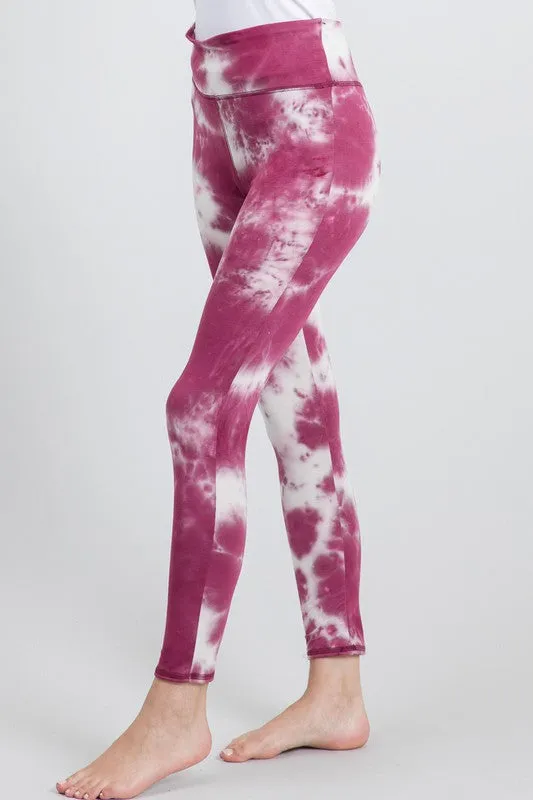 Tie Dye Knit Leggings - Berry and Ivory