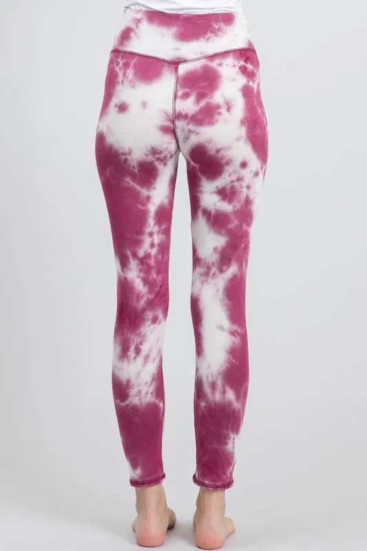 Tie Dye Knit Leggings - Berry and Ivory
