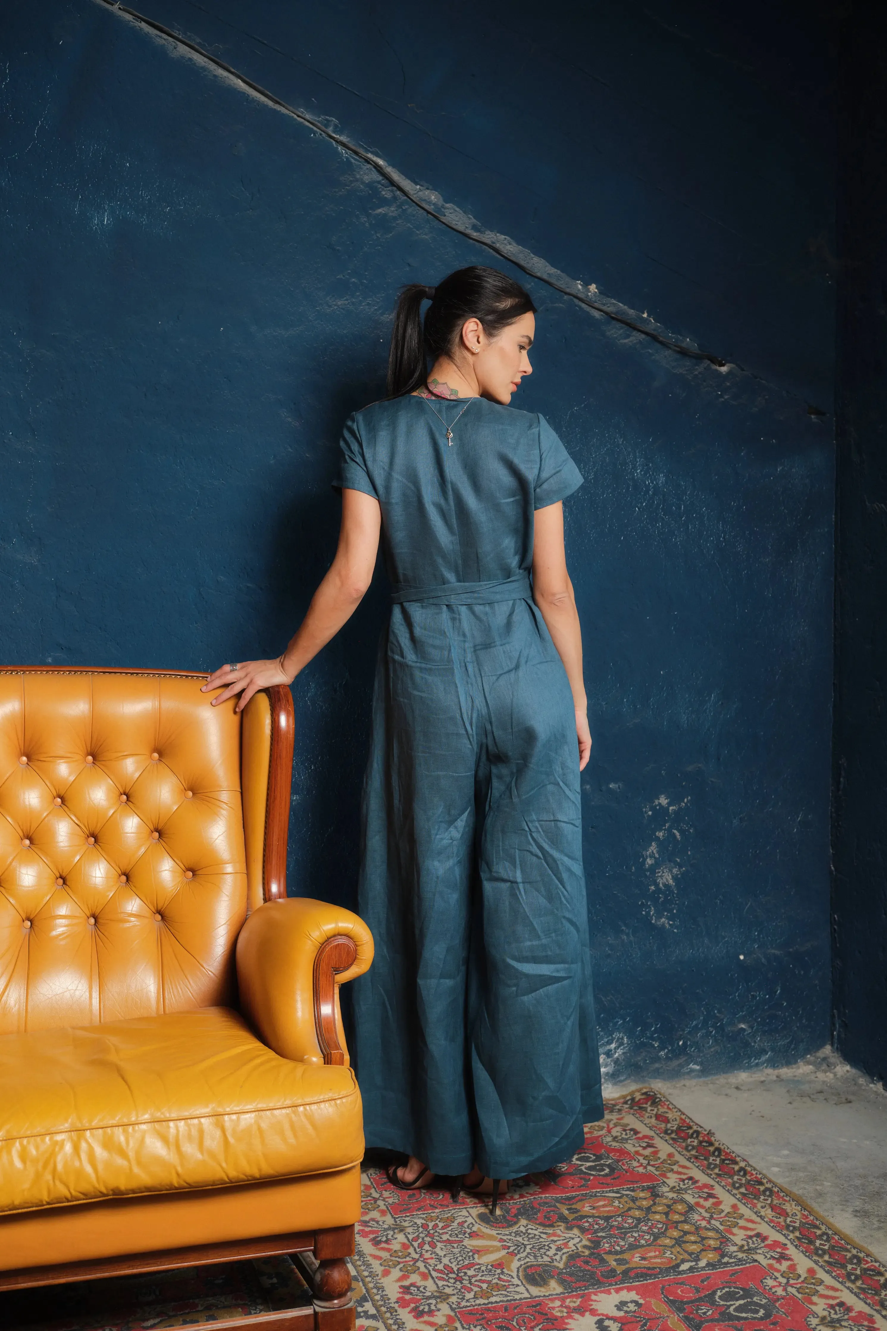 Timeless Elegance: Handmade Linen Palazzo Jumpsuit Women