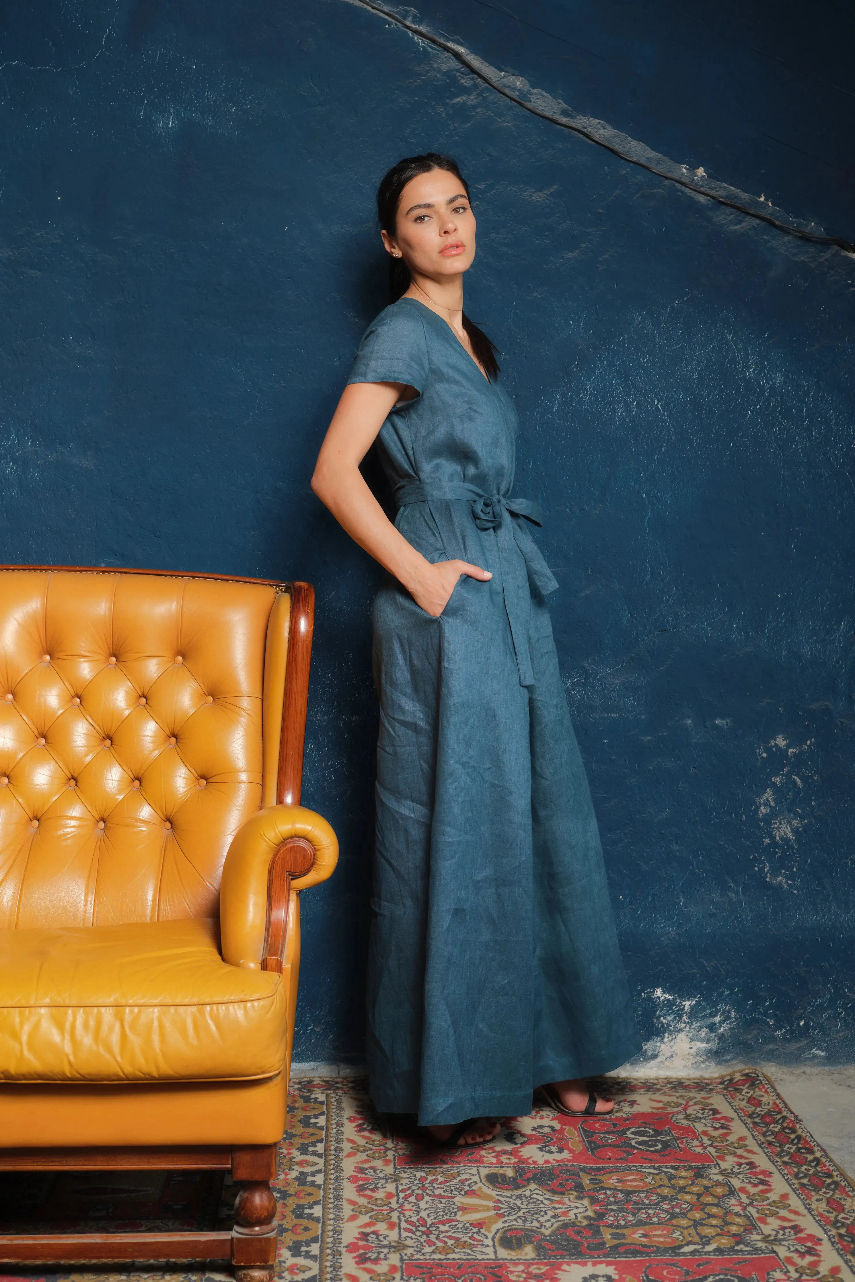 Timeless Elegance: Handmade Linen Palazzo Jumpsuit Women