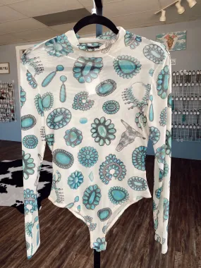 Turquoise Stone Mesh Bodysuit