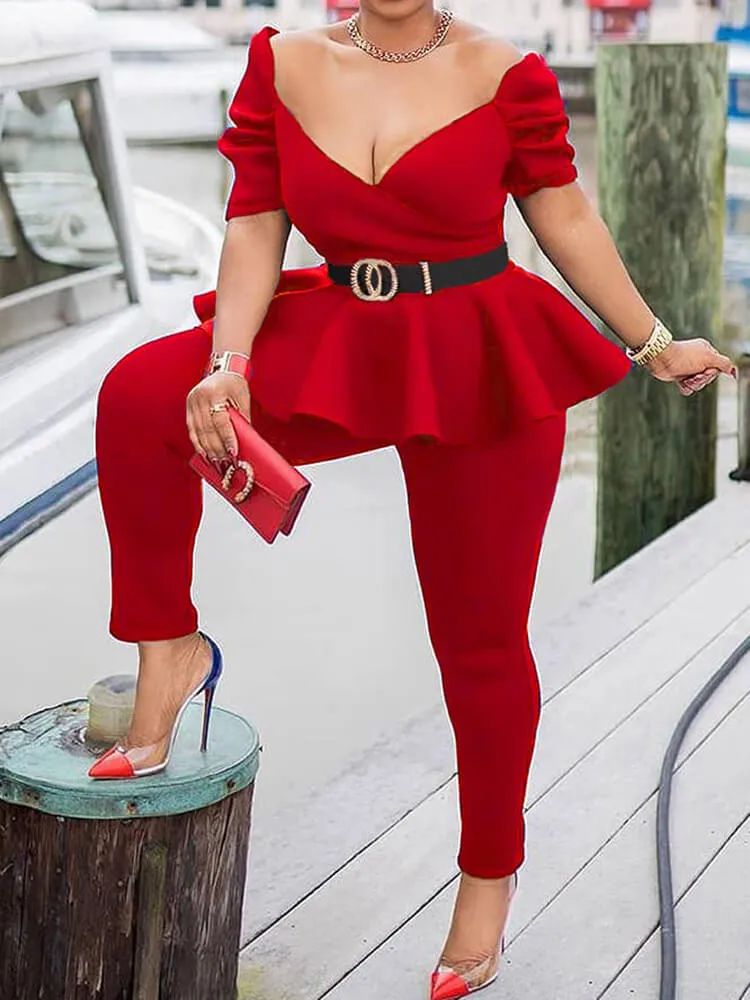 Two Piece Off Shoulder Top & Long Pants Outfits