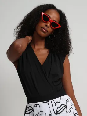 V-Neck Padded-Shoulder Knit Bodysuit