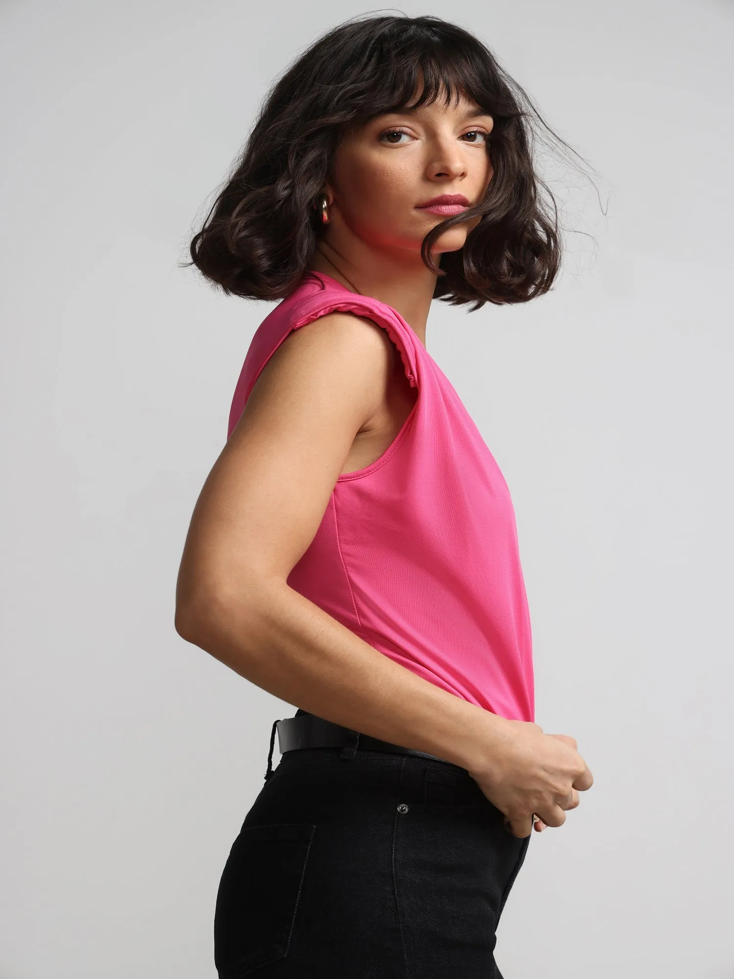 V-Neck Padded-Shoulder Knit Bodysuit