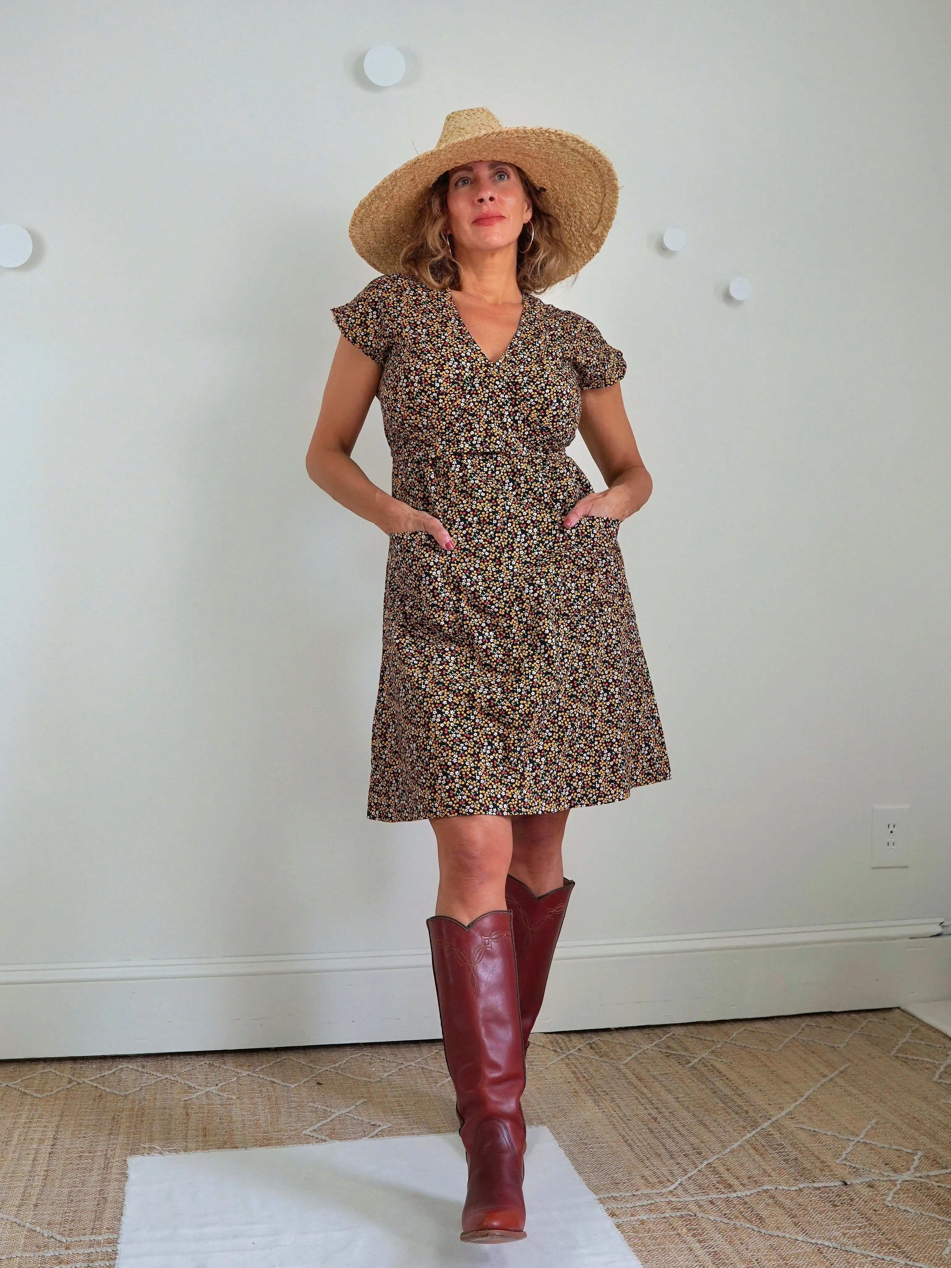 Vintage 70's Cherry Floral Print Dress