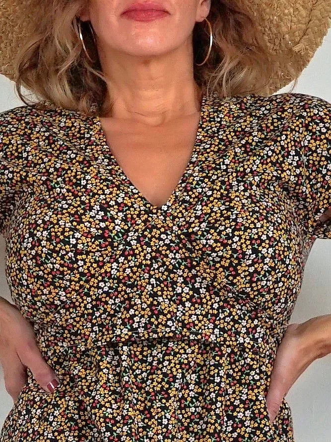 Vintage 70's Cherry Floral Print Dress