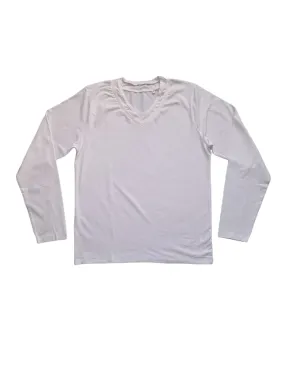 White Double V-Neck Long Sleeve Mens T-Shirt