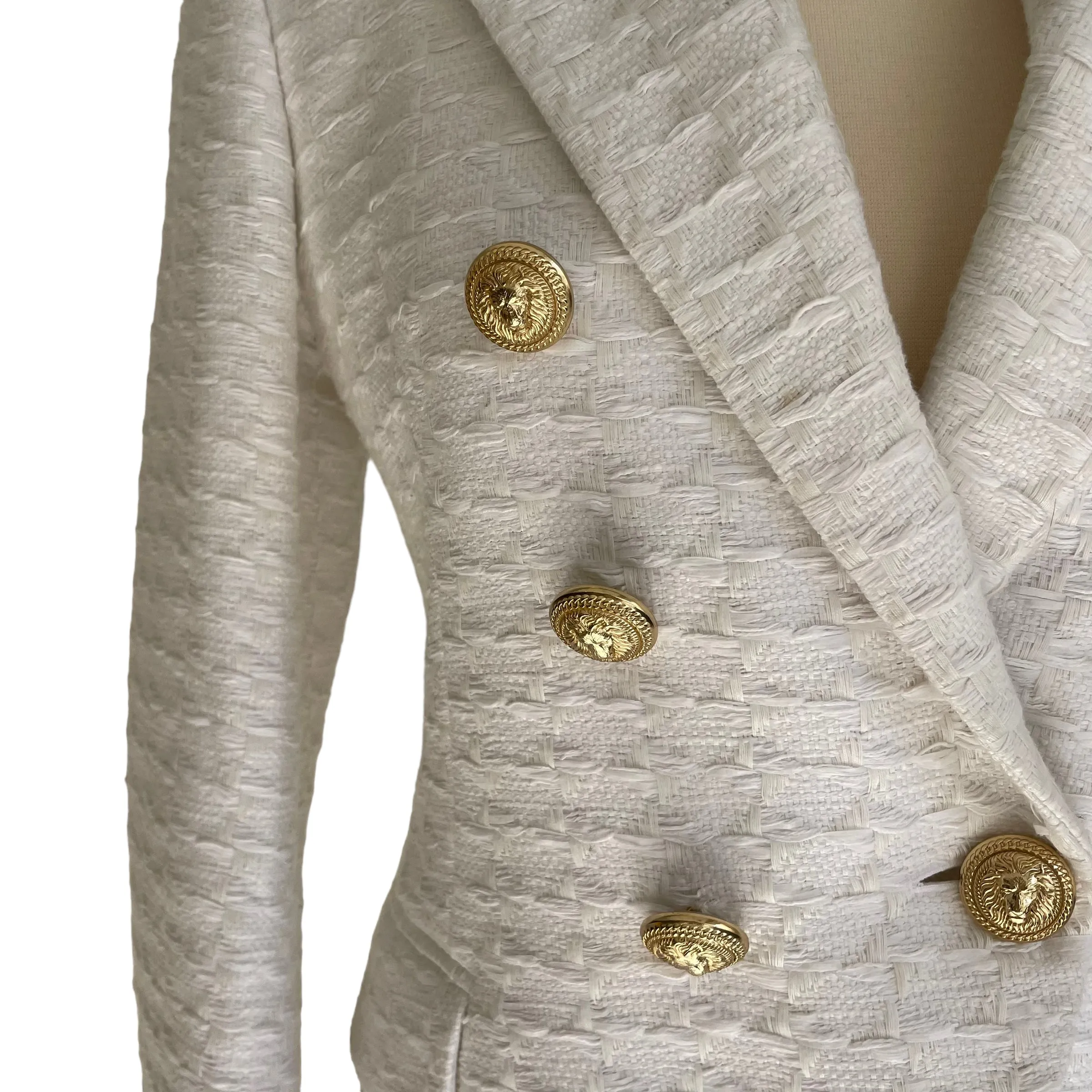 White Textured Blazer - S