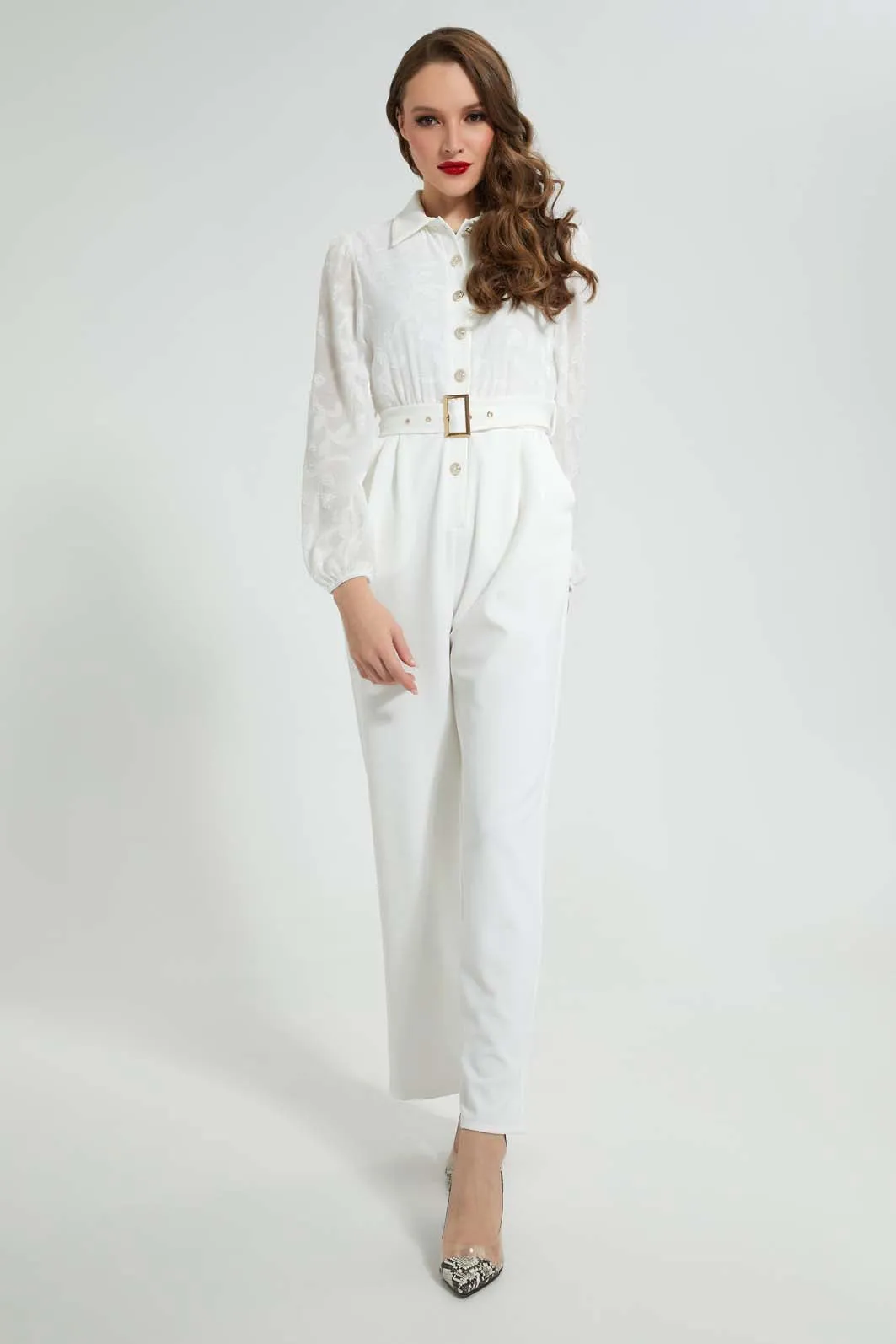 White Textured Jumpsuit