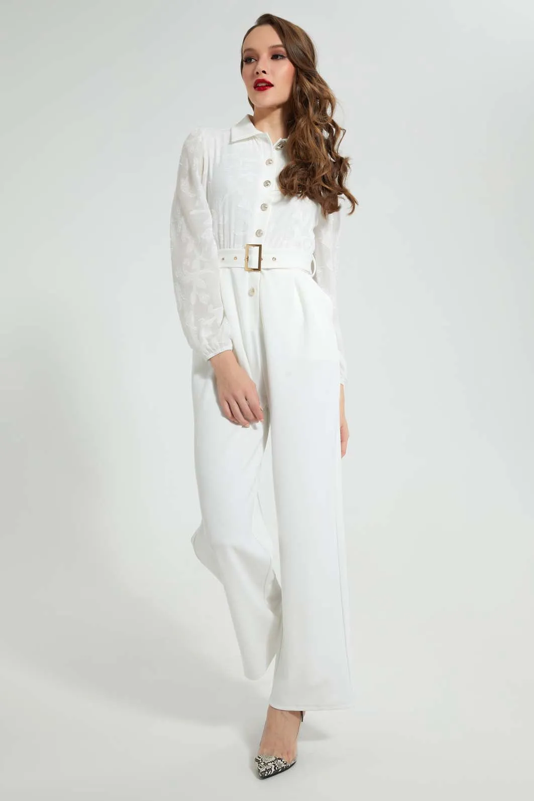 White Textured Jumpsuit