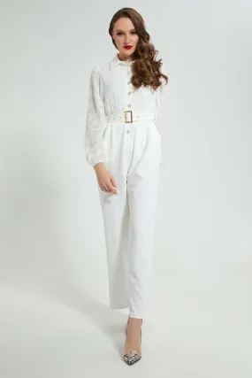 White Textured Jumpsuit