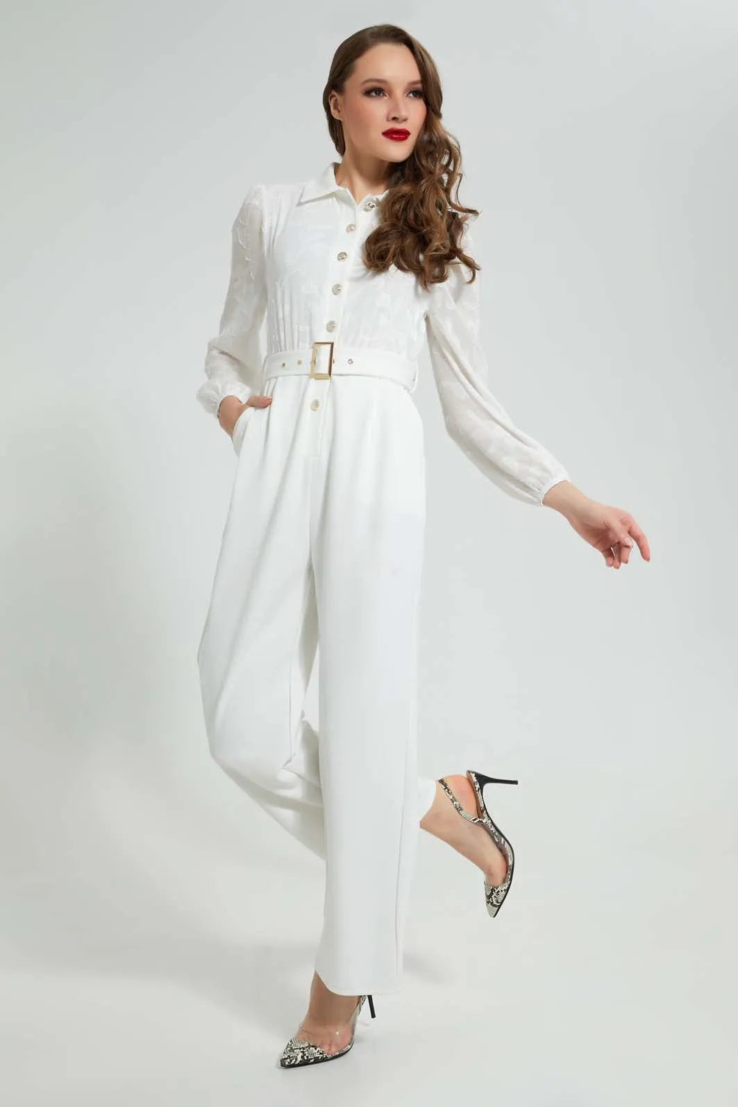 White Textured Jumpsuit