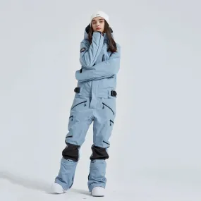 Women Outdoor Hooded Ski Suits Winter One Piece Snowsuits Jumpsuits