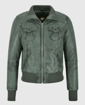 Women's Aviator Grey Bomber Leather Jacket