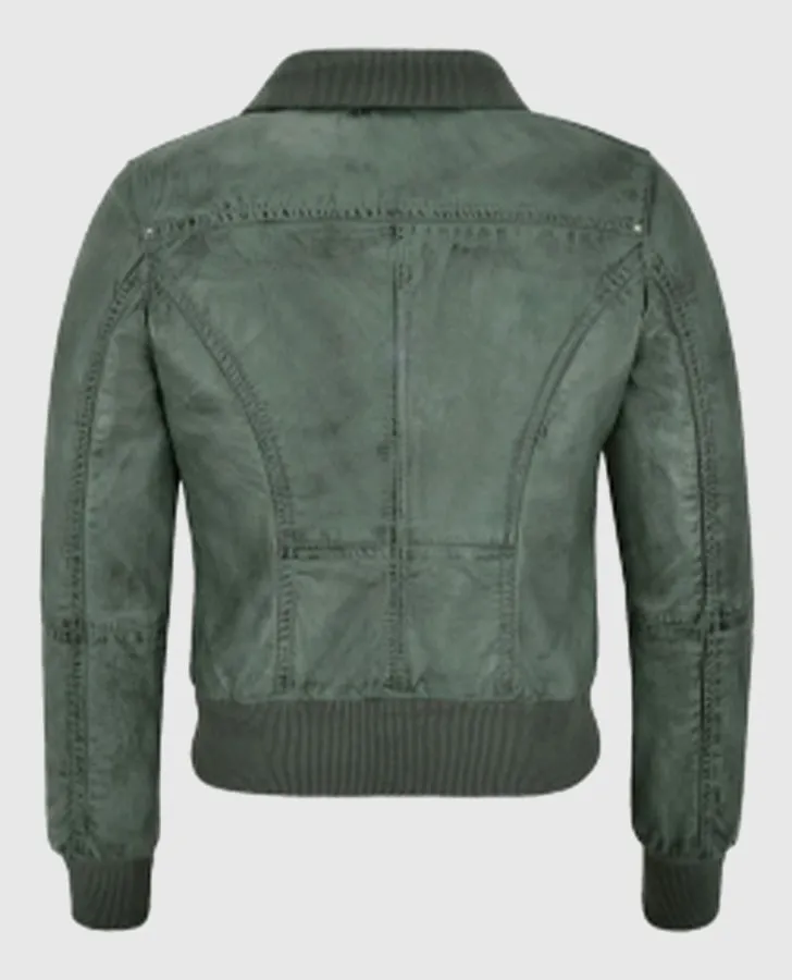 Women's Aviator Grey Bomber Leather Jacket