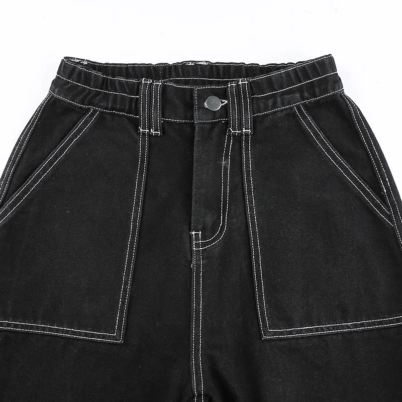 Women's Black Pants / Cotton Streetwear Straight High Waist Ladies Pants