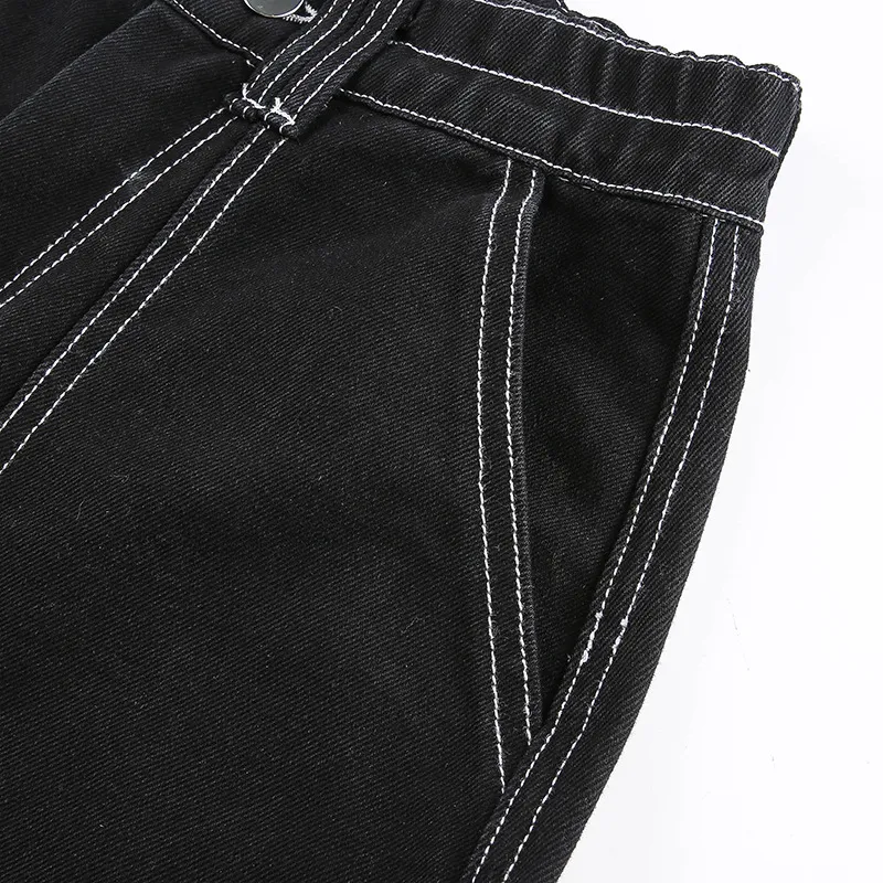 Women's Black Pants / Cotton Streetwear Straight High Waist Ladies Pants