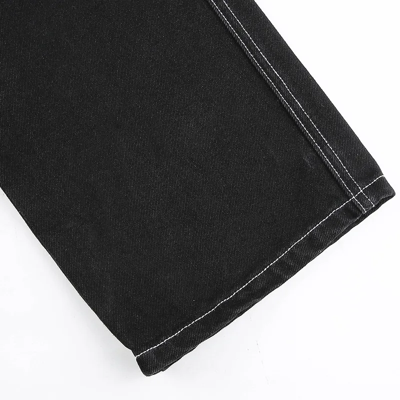 Women's Black Pants / Cotton Streetwear Straight High Waist Ladies Pants