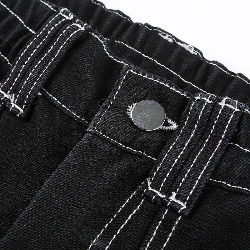 Women's Black Pants / Cotton Streetwear Straight High Waist Ladies Pants